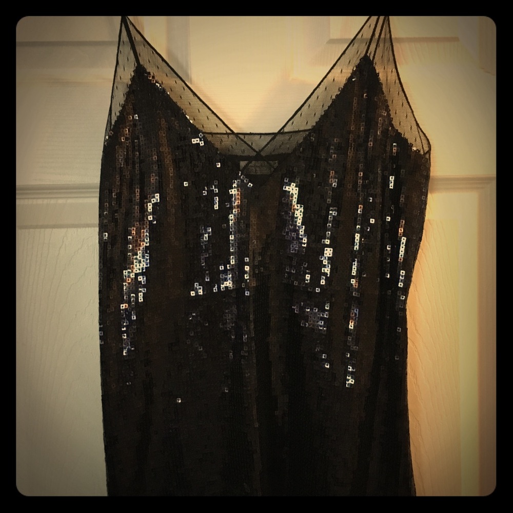 Free People Black Sequin tank top Sz M